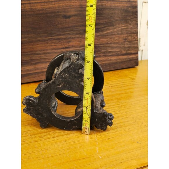 Vintage Brass Monkey Figurine Stand With White Marble Sphere Decorative Collecti - Picture 11 of 12